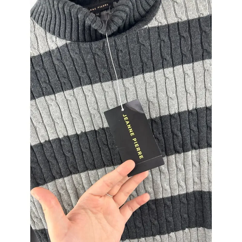 Women’s Jeanne Pierre Medium Charcoal & Heather Gray Stripe Sweater